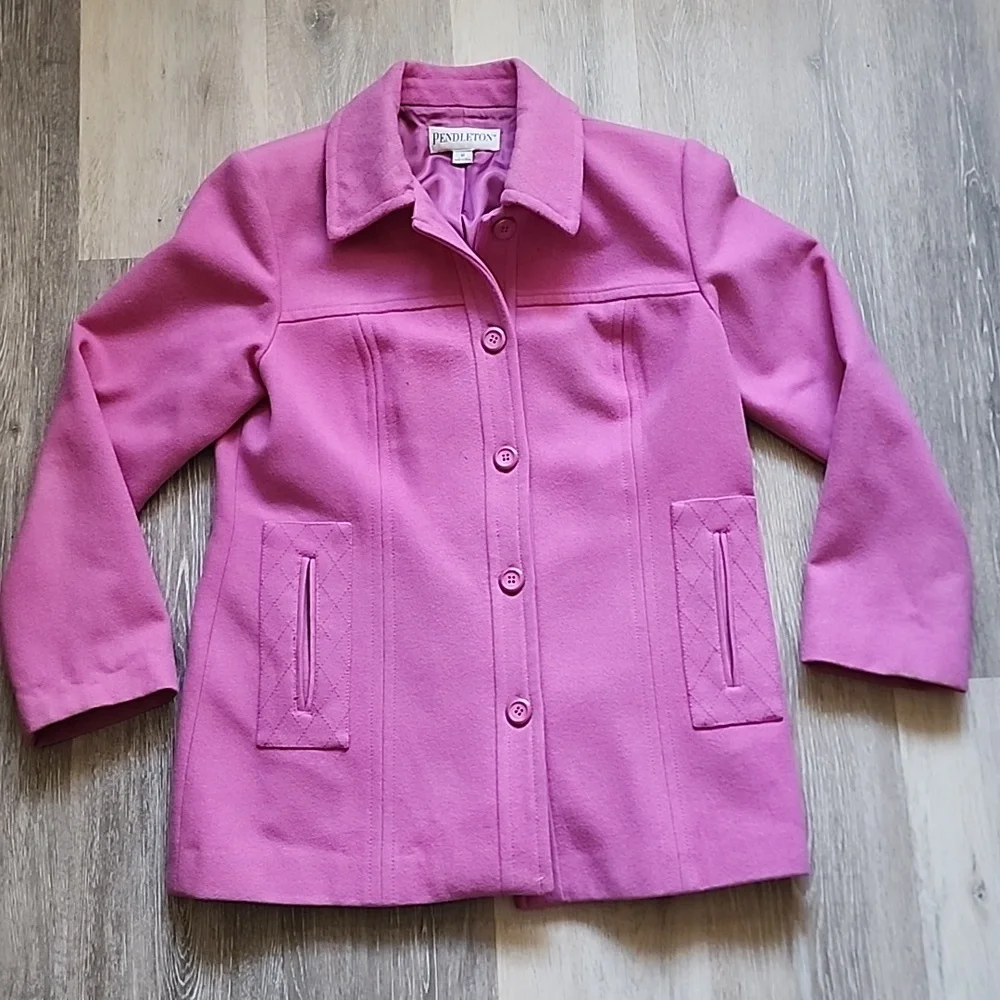 Pendleton Womens 100% Merino Wool Pink Button Down Hip Length Peacoat Sz Medium - Picture 12 of 15